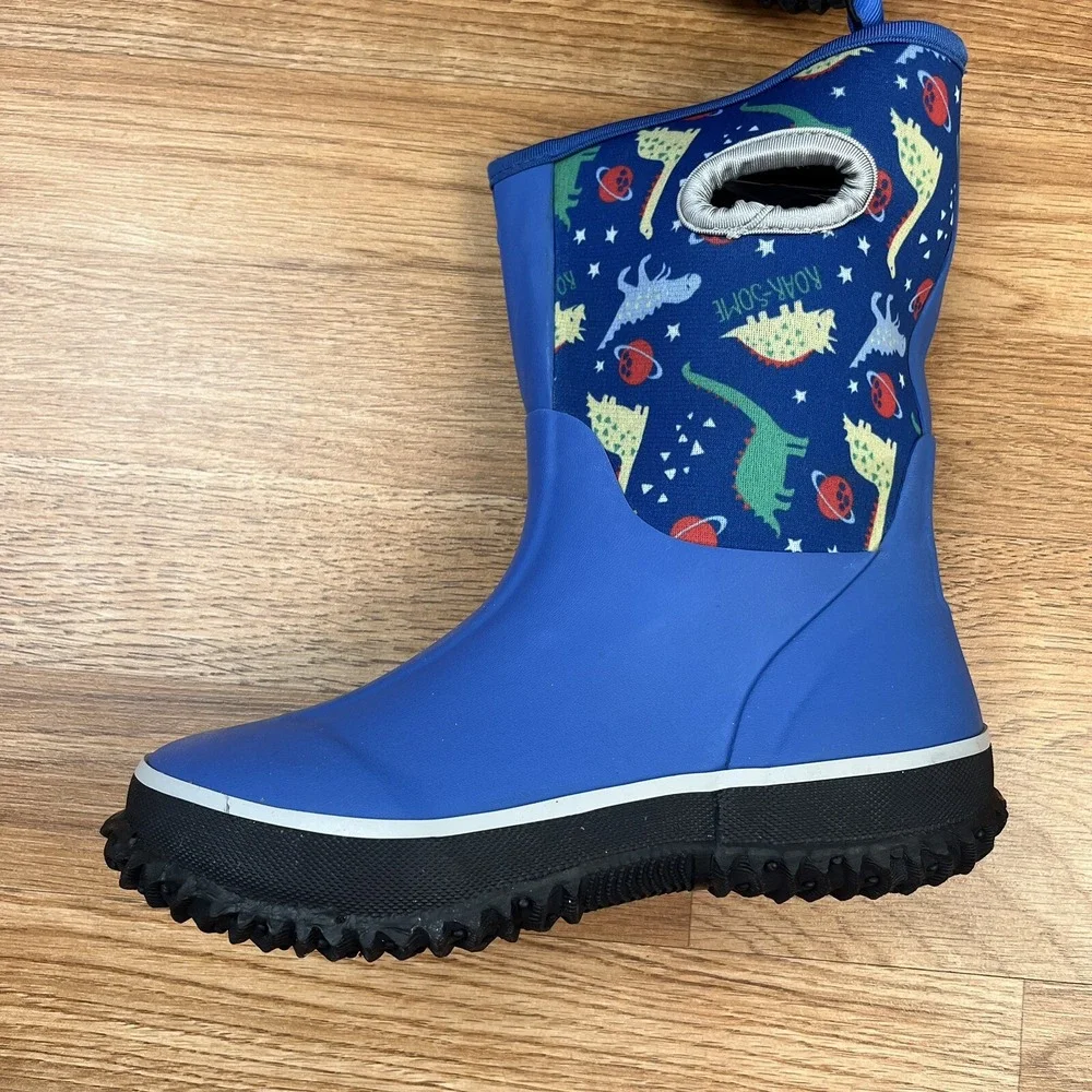 K Komforme Big Boys Size 2 Blue Neoprene Rain Boots Waterproof‎ Dinosaurs NEW
